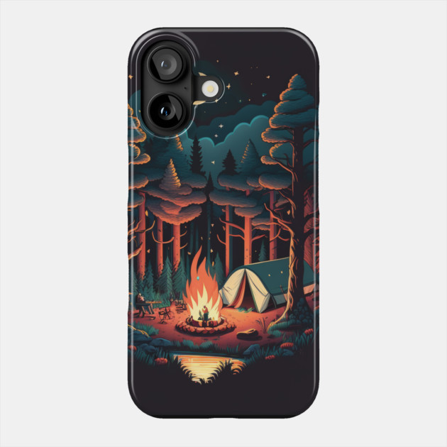 Camping Adventure in the Forest, Campfire Phone Case by logiamerch