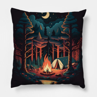 Camping Adventure in the Forest, Campfire Pillow