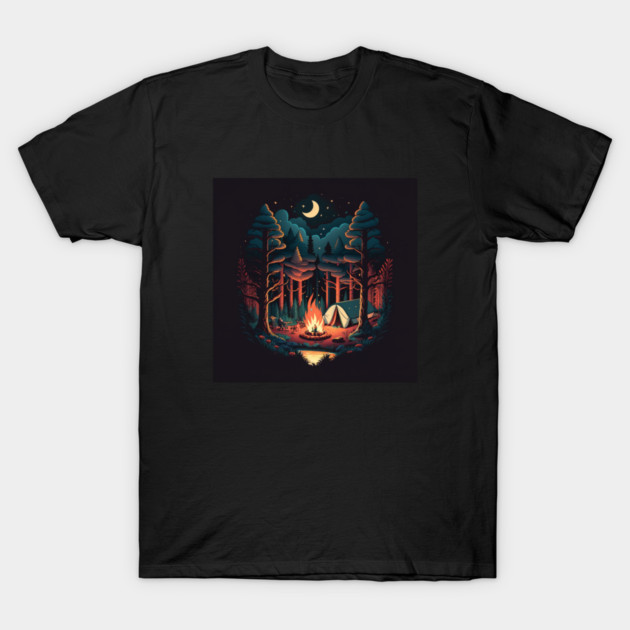 Camping Adventure in the Forest, Campfire T-Shirt by logiamerch