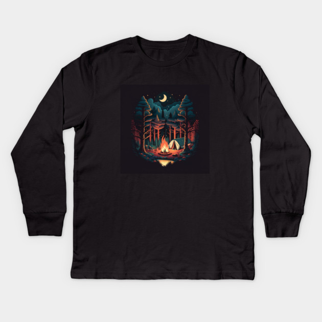 Camping Adventure in the Forest, Campfire Kids Long Sleeve T-Shirt by logiamerch