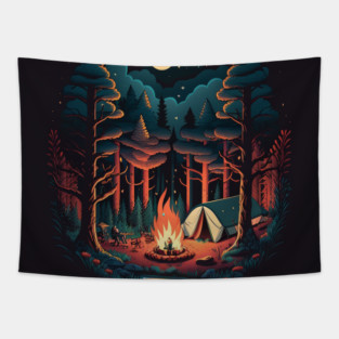 Camping Adventure in the Forest, Campfire Tapestry