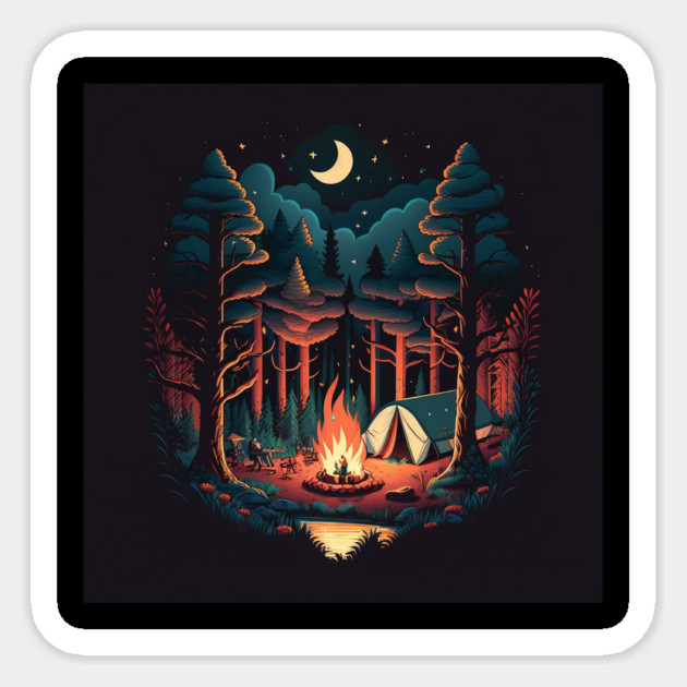 Camping Adventure in the Forest, Campfire Sticker by logiamerch
