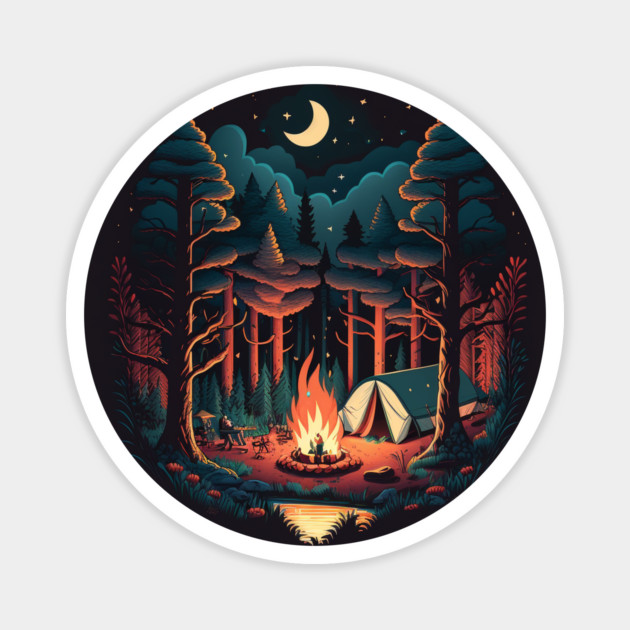 Camping Adventure in the Forest, Campfire Magnet by logiamerch
