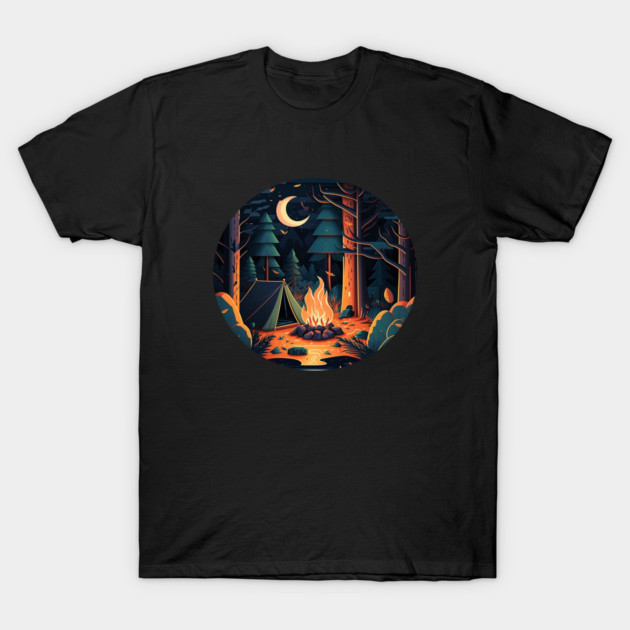 Camping Adventure in the Forest, Campfire T-Shirt by logiamerch