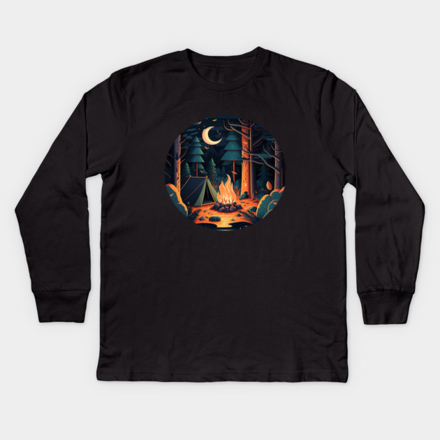 Camping Adventure in the Forest, Campfire Kids Long Sleeve T-Shirt by logiamerch