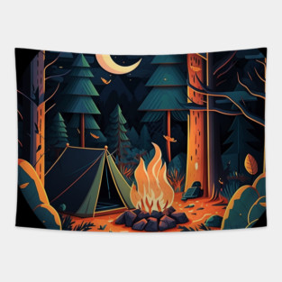 Camping Adventure in the Forest, Campfire Tapestry