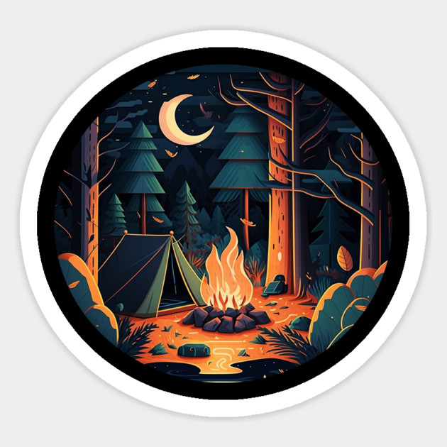 Camping Adventure in the Forest, Campfire Sticker by logiamerch