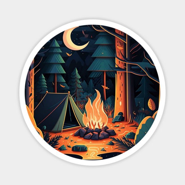Camping Adventure in the Forest, Campfire Magnet by logiamerch
