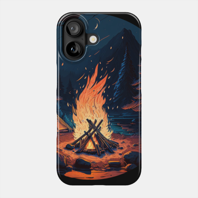 Camping Adventure in the Forest, Campfire at Night Phone Case by logiamerch