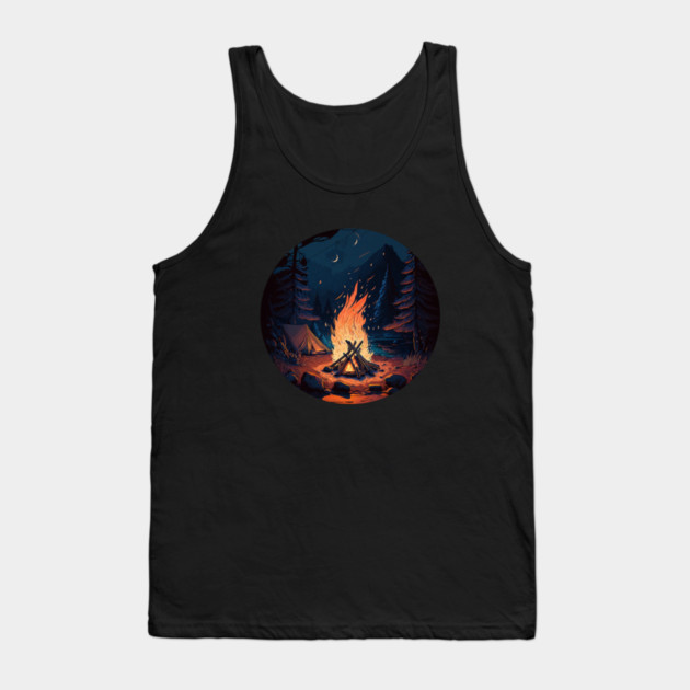 Camping Adventure in the Forest, Campfire at Night Tank Top by logiamerch