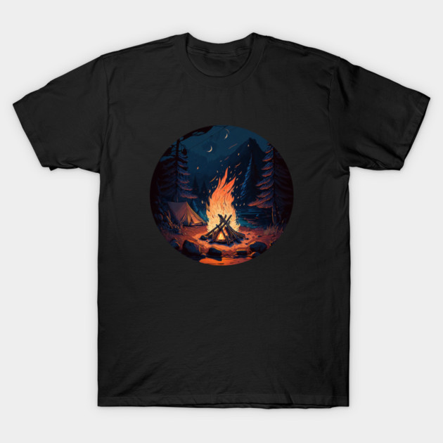 Camping Adventure in the Forest, Campfire at Night T-Shirt by logiamerch