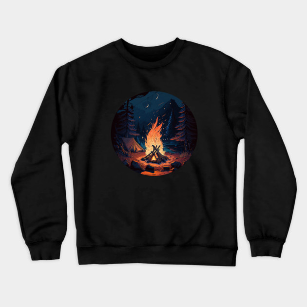 Camping Adventure in the Forest, Campfire at Night Crewneck Sweatshirt by logiamerch