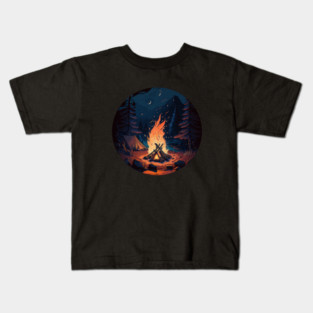 Camping Adventure in the Forest, Campfire at Night Kids T-Shirt