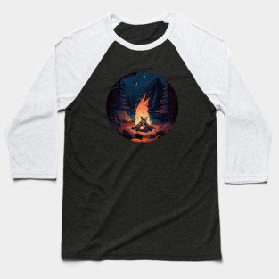 Camping Adventure in the Forest, Campfire at Night Baseball T-Shirt
