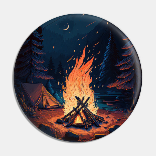 Camping Adventure in the Forest, Campfire at Night Pin by logiamerch