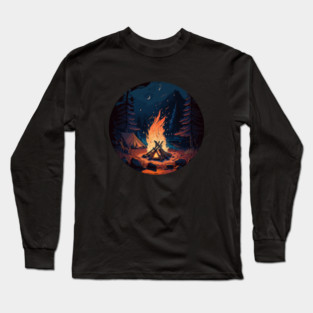 Camping Adventure in the Forest, Campfire at Night Long Sleeve T-Shirt