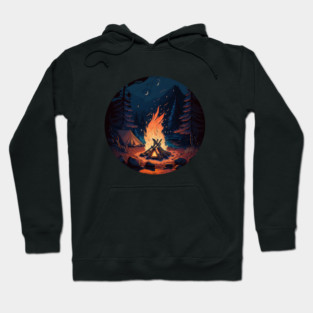 Camping Adventure in the Forest, Campfire at Night Hoodie