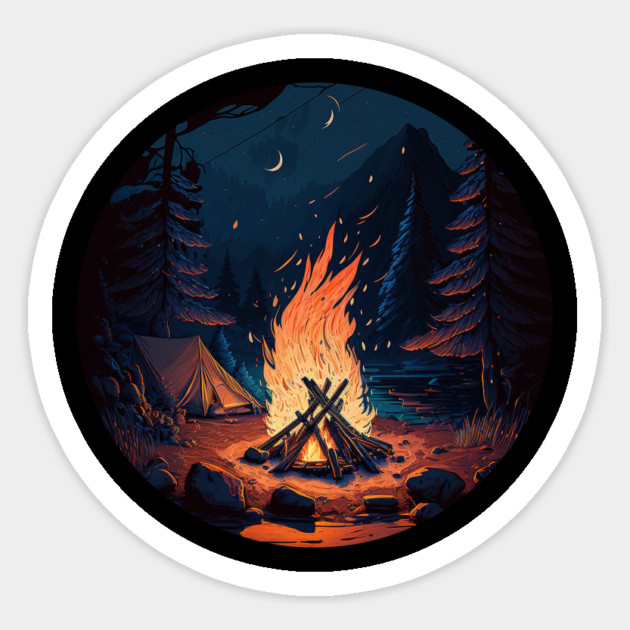 Camping Adventure in the Forest, Campfire at Night Sticker by logiamerch