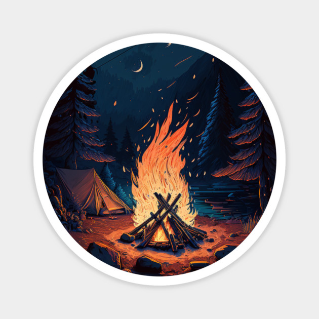 Camping Adventure in the Forest, Campfire at Night Magnet by logiamerch