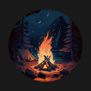 Camping Adventure in the Forest, Campfire at Night T-Shirt