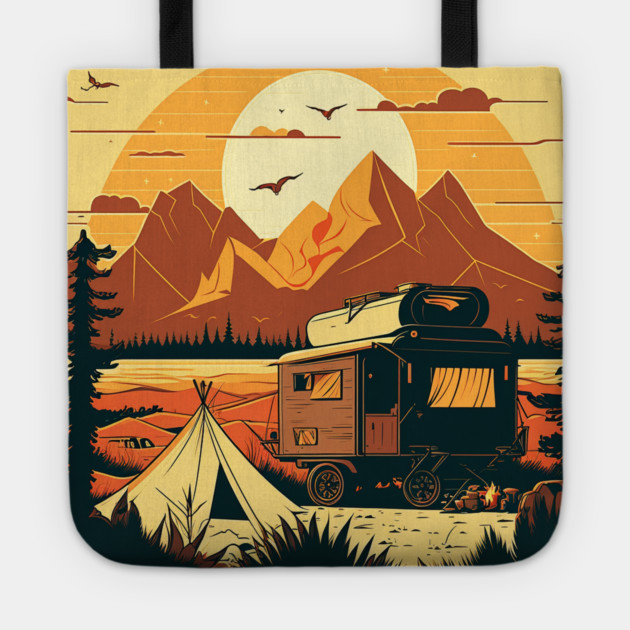 Camping Adventure Sunset, Camping Van Tote by logiamerch