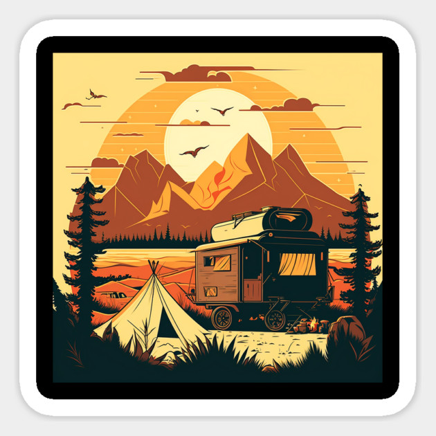 Camping Adventure Sunset, Camping Van Sticker by logiamerch