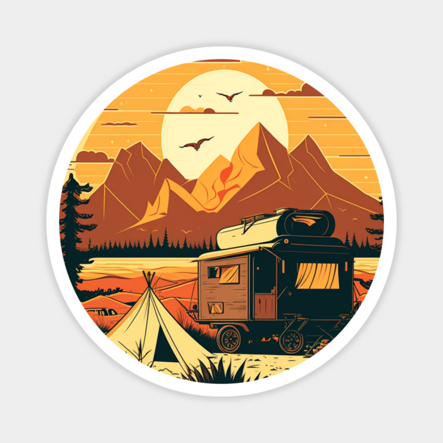 Camping Adventure Sunset, Camping Van Magnet by logiamerch