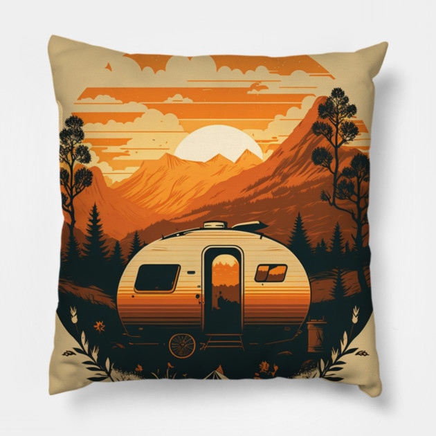 Camping Adventure Sunset, Camping Van Pillow by logiamerch