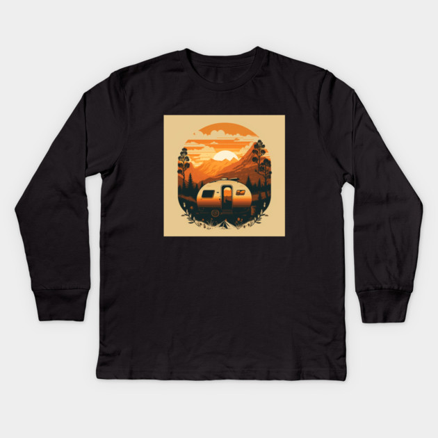 Camping Adventure Sunset, Camping Van Kids Long Sleeve T-Shirt by logiamerch