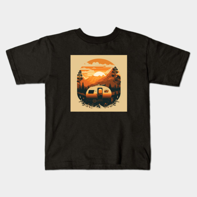 Camping Adventure Sunset, Camping Van Kids T-Shirt by logiamerch