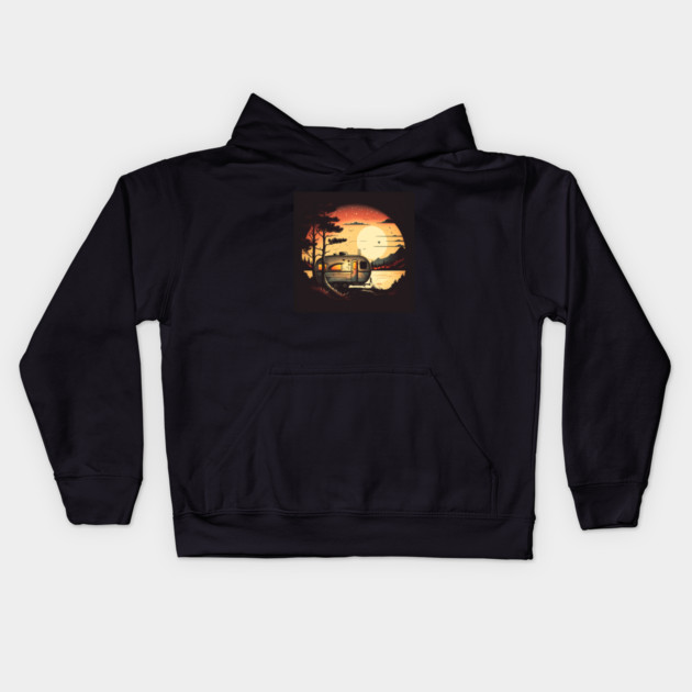 Camping Adventure Sunset, Camping Van Kids Hoodie by logiamerch