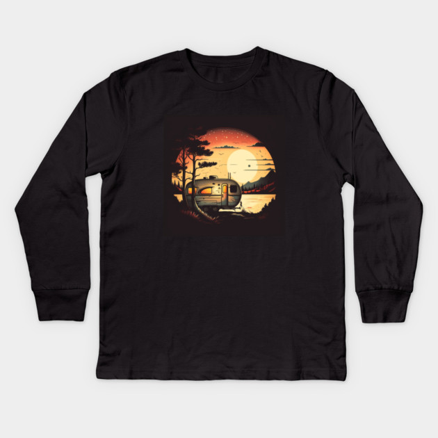 Camping Adventure Sunset, Camping Van Kids Long Sleeve T-Shirt by logiamerch