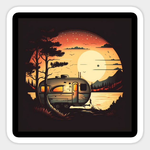 Camping Adventure Sunset, Camping Van Sticker by logiamerch