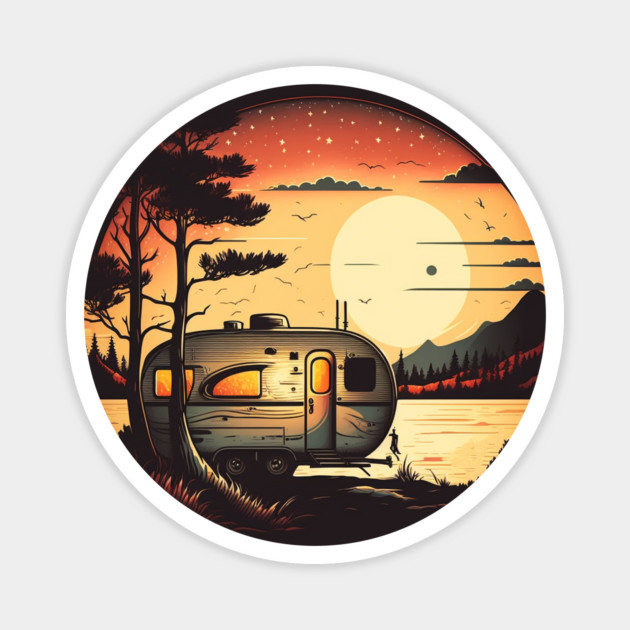 Camping Adventure Sunset, Camping Van Magnet by logiamerch