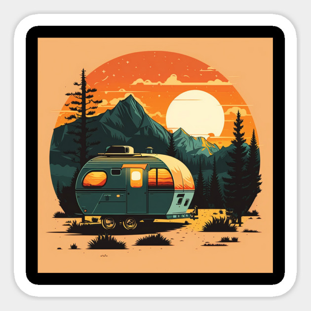 Camping Adventure Sunset, Camping Van Sticker by logiamerch