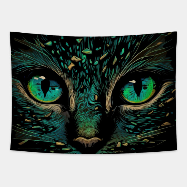 Cat Face, Cat Lover, Geen Cat Tapestry by logiamerch