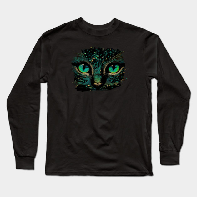 Cat Face, Cat Lover, Geen Cat Long Sleeve T-Shirt by logiamerch