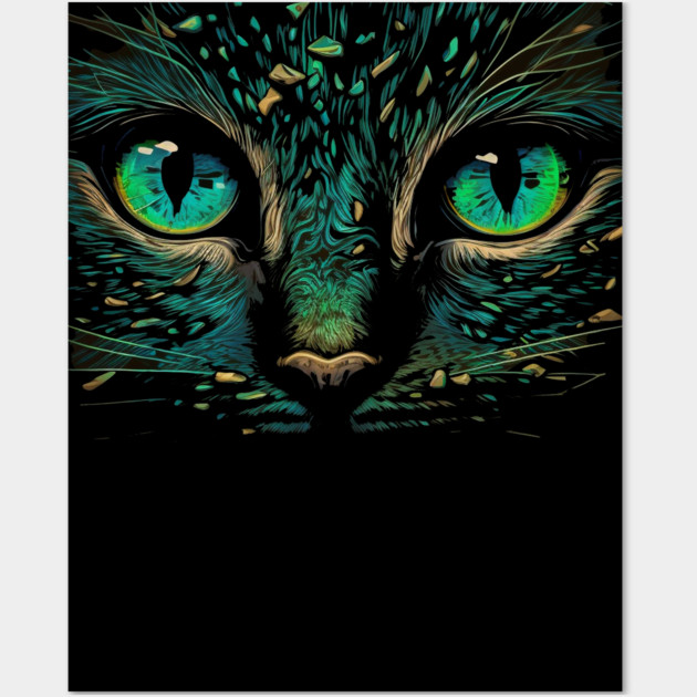 Cat Face, Cat Lover, Geen Cat Wall Art by logiamerch