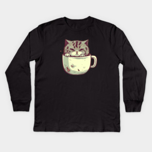 Kawaii Cat Lover, Cat inside Mug Kids Long Sleeve T-Shirt