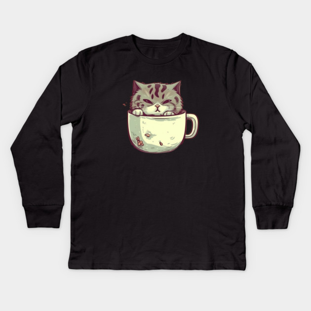 Kawaii Cat Lover, Cat inside Mug Kids Long Sleeve T-Shirt by logiamerch