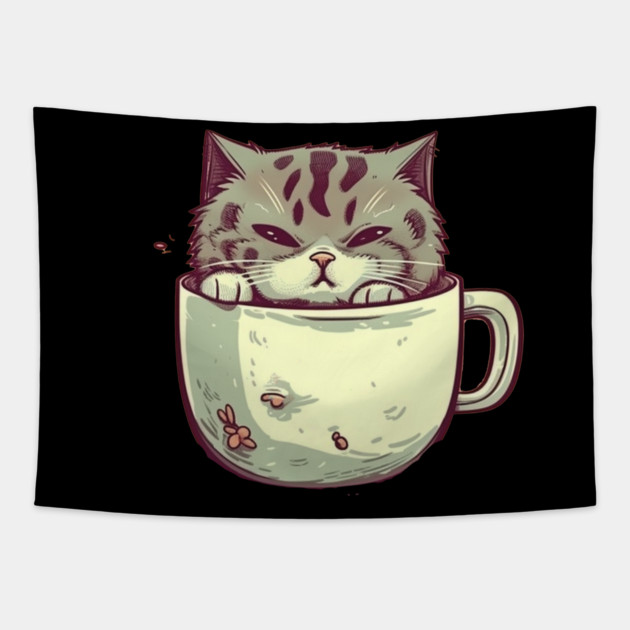 Kawaii Cat Lover, Cat inside Mug Tapestry by logiamerch