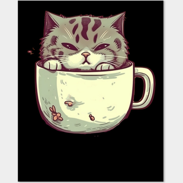 Kawaii Cat Lover, Cat inside Mug Wall Art by logiamerch