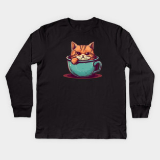 Kawaii Cat Lover, Cat inside Mug Kids Long Sleeve T-Shirt