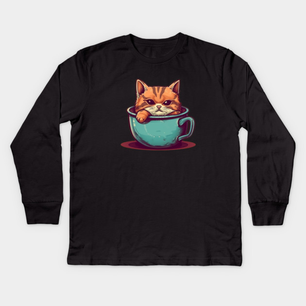 Kawaii Cat Lover, Cat inside Mug Kids Long Sleeve T-Shirt by logiamerch
