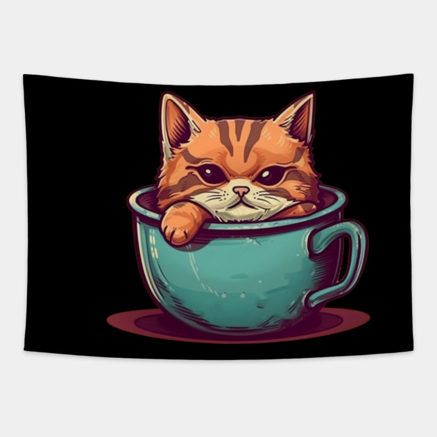 Kawaii Cat Lover, Cat inside Mug Tapestry by logiamerch