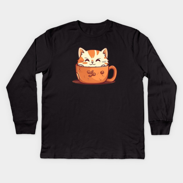 Kawaii Cat Lover, Cat inside Mug Kids Long Sleeve T-Shirt by logiamerch
