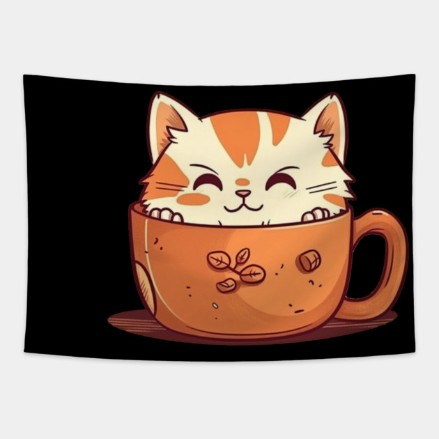 Kawaii Cat Lover, Cat inside Mug Tapestry by logiamerch
