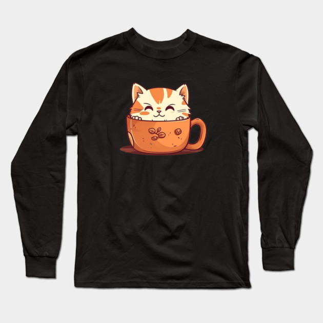 Kawaii Cat Lover, Cat inside Mug Long Sleeve T-Shirt by logiamerch