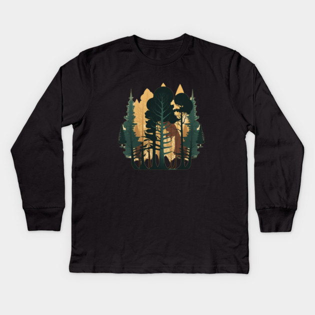 Forest Minimal Design, Adventure and Hiking Kids Long Sleeve T-Shirt by logiamerch