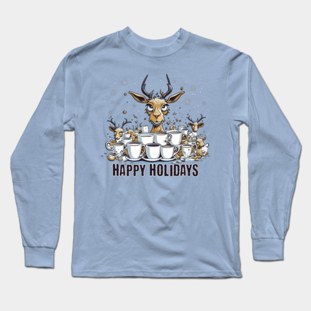 Reindeer Coffee Long Sleeve T-Shirt by HolidayBug